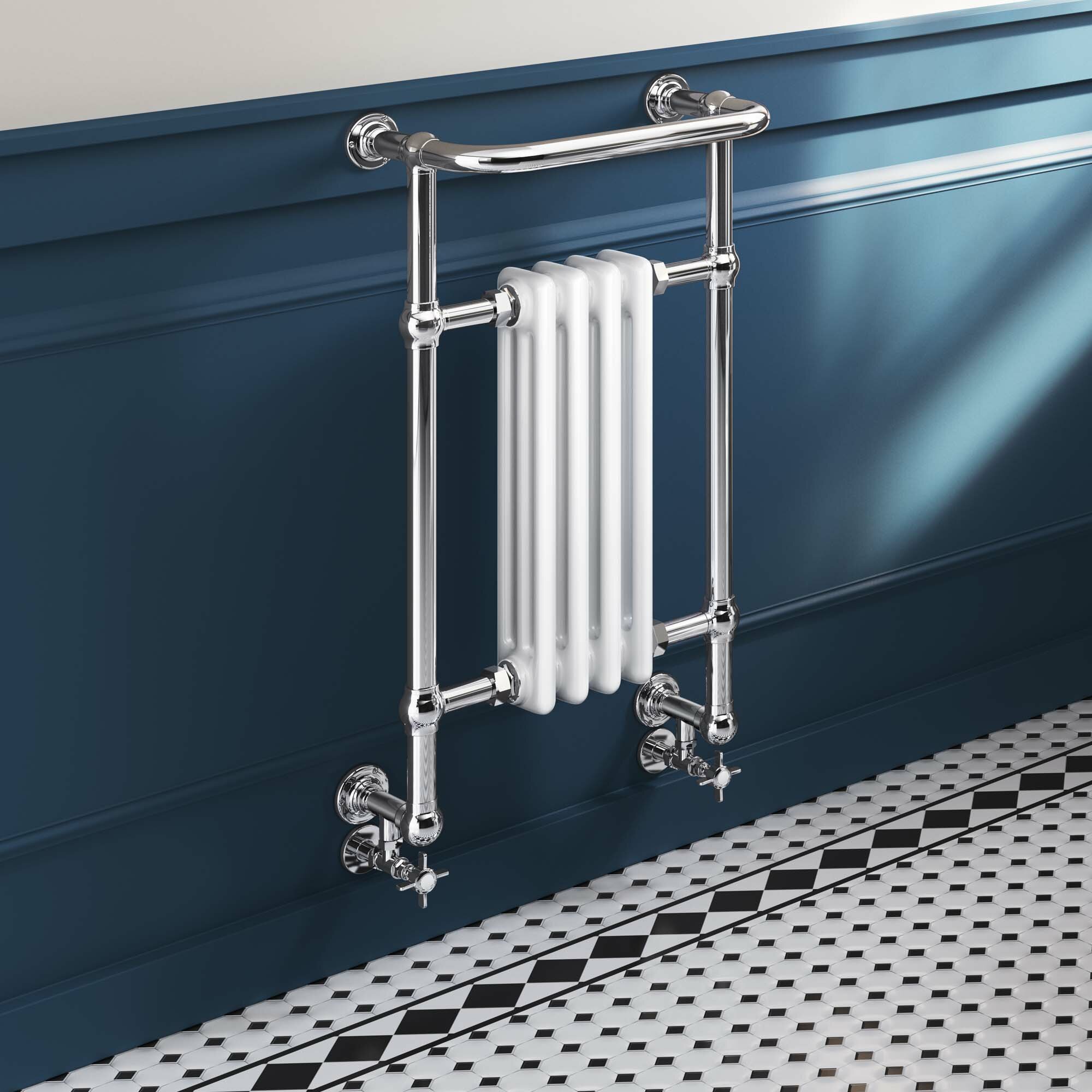 826x479mm Traditional White Wall Mounted Towel Rail Radiator - Victoria 