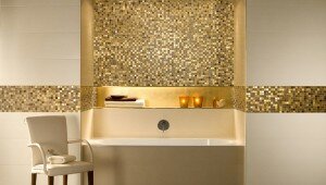 Iridescent tiles work well to make a bath look special