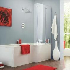 Contract Right Hand L-Shaped Shower Bath with Screen - Large 