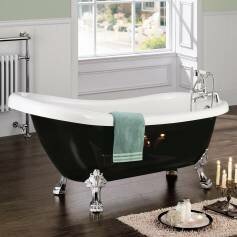 Black Traditional Roll Top Bath with Dragon Feet and Flat Edge - Large 