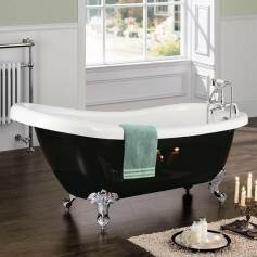 Black Traditional Roll Top Bath with Ball Feet and Flat Edge - Large 