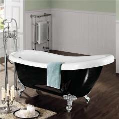 Black Traditional Roll Top Bath with Ball Feet - Small  