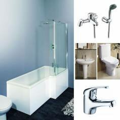 Beeston L Shaped Bathroom Suite - Shower Bath Package, Right Fitting 