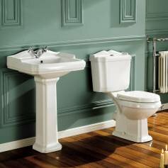 Single Tap Victorian Basin  and Victoria Close Coupled Toilet Set - White Seat 
