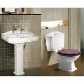 Victoria Twin Tap Pedestal Basin and Victoria Toilet (Dark Wood Mahogany) 