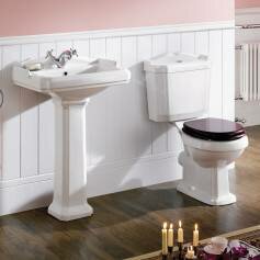 Victoria Pedestal Basin and Close Coupled Toilet Set - Dark Mahogany Seat 