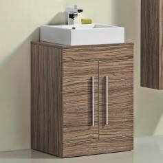Delamere Light Walnut Bathroom 600mm Counter Top Basin Door Unit - Floor Standing 