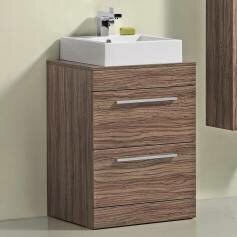 Delamere Light Walnut Bathroom 600mm Counter Top Basin Drawer Unit - Floor Standing  