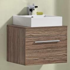 Delamere Light Walnut 600mm Counter Top Basin Drawer Unit - Wall Mounted 
