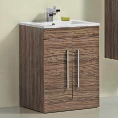 Delamere Basin Unit - Light Walnut with Doors - 600mm Floor Standing 
