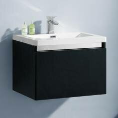 Onyx Steel Premium Gloss Black 600mm Basin Drawer Unit - Wall Mounted 
