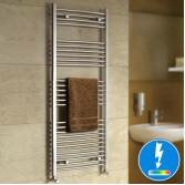 Nancy Thermostatic Chrome Curved Electric Towel Rail Radiator, 1450x600mm  