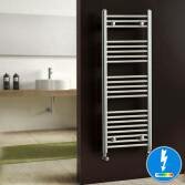Natasha Thermostatic Chrome Flat Electric Towel Rail Radiator, 1150x450mm 
