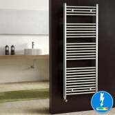 Natasha Thermostatic Chrome Flat Electric Towel Rail Radiator, 1450x600mm 