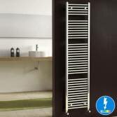 Natasha Thermostatic Chrome Flat Electric Towel Rail Radiator, 1800x450mm 