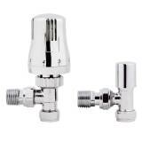 Thermostatic Angled Chrome Radiator Valves - Standard 15mm Connection 