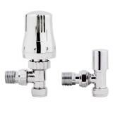 Chrome TRV Thermostatic Radiator Valves Angled  - 15mm Connection 
