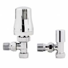 Chrome TRV Thermostatic Radiator Valves Angled  - 15mm Connection 