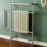 Traditional Heated Towel Rails Victoria with 8 White Columns and Chrome Frame 