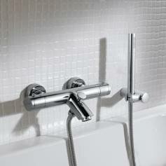 Round Bar Mixer Shower Kit with Bath Filler &amp; Hand Held Head - Wall Mounted 