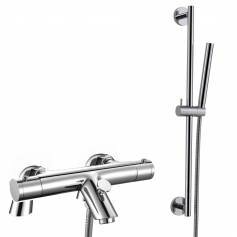 Round Bar Mixer Shower Kit with Bath Filler &amp; Hand Held Head - Surface Mounted 