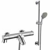 Bath mixer tap with hand held shower and riser rail (surface mounted) 