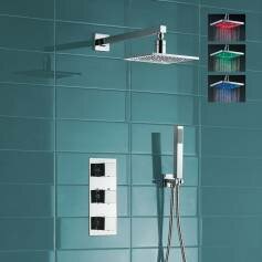 Sipi Mixer Showers - Thermostatic Kit with 195mm Square LED Head &amp; Hand Held 