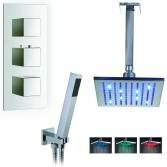 Yumbilla Thermostatic Shower with 8" Square LED Head and Hand Held 