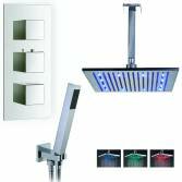 Yumbilla Thermostatic Shower with 12" Square LED Head and Hand Held 