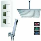 Yumbilla Thermostatic Shower with 16" Square LED Head and Hand Held 