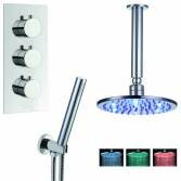 Yumbilla Thermostatic Shower with 8" Round LED Head and Hand Held 