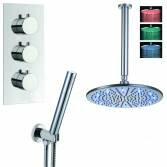 Yumbilla Thermostatic Shower with 12" Round LED Head and Hand Held 