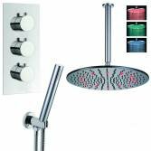 Yumbilla Thermostatic Shower with 16" Round LED Head and Hand Held 
