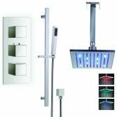 Rhine Thermostatic Shower with 8" Square LED Head and Hand Held 