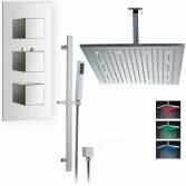 Rhine Thermostatic Shower with 16" Square LED Head and Hand Held 