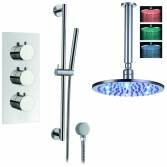 Rhine Thermostatic Shower with 8" Round LED Head and Hand Held 