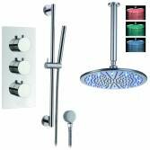 Rhine Thermostatic Shower with 12" Round LED Head and Hand Held 