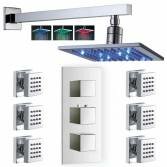 Crescent Thermostatic Shower with 8" Square LED Head and Body Jets 