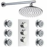 Crescent Thermostatic Shower with 8" Round Head and Body Jets 