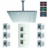 Bonita Thermostatic Shower with 16" Square LED Head and Body Jets 