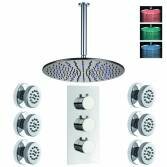 Bonita Thermostatic Shower with 16" Round LED Head and Body Jets 