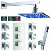 Burude Shower with 8" Square LED Head, Body Jets and Handheld 