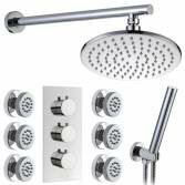 Burude Shower with 8" Round Head, Body Jets and Handheld 