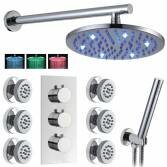 Burude Shower with 8" Round LED Head, Body Jets and Handheld 