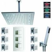 Jonha Shower with 16" Square LED Head, Body Jets and Handheld 