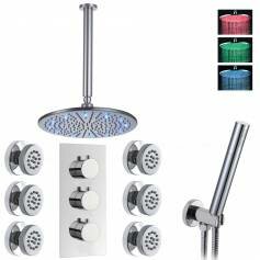 Jonha Thermostatic Shower Mixer Kit with 300mm Round LED Head - Hand Held &amp; Body Jets 