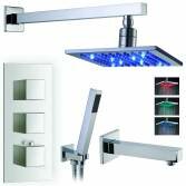 Kallatti Shower with 8" Square LED Head, Bath Filler and Handheld 