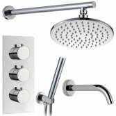 Kallatti Shower with 8" Round Head, Bath Filler and Handheld 