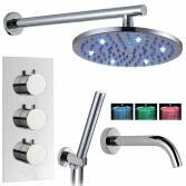 Kallatti Shower with 8" Round LED Head, Bath Filler and Handheld 
