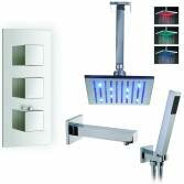 Coban Shower with 8" Square LED Head, Bath Filler and Handheld 